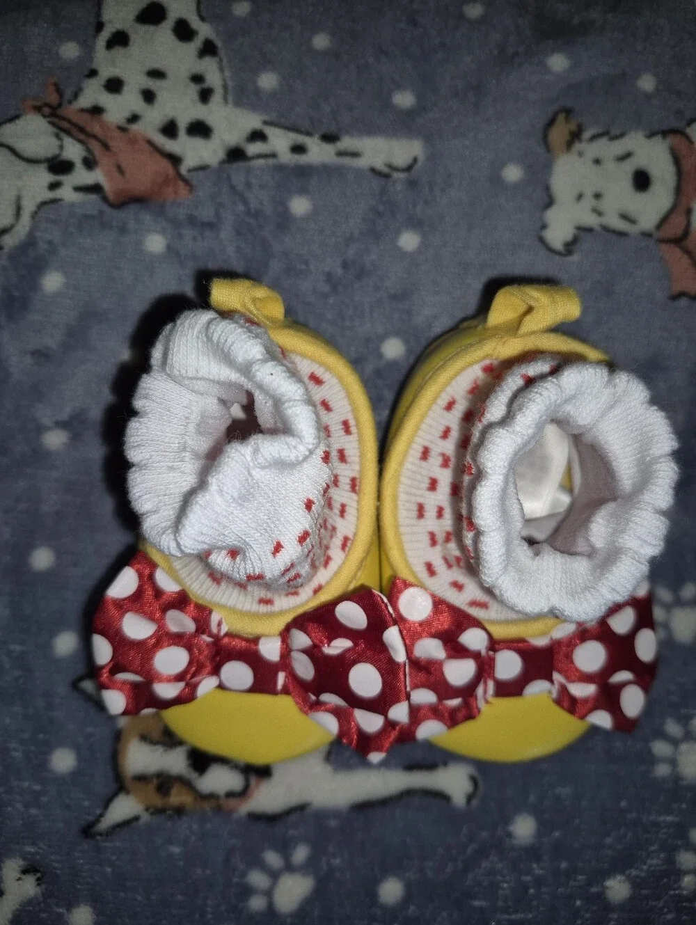 Disney Yellow Baby Shoes with Red Polka Dot Bow